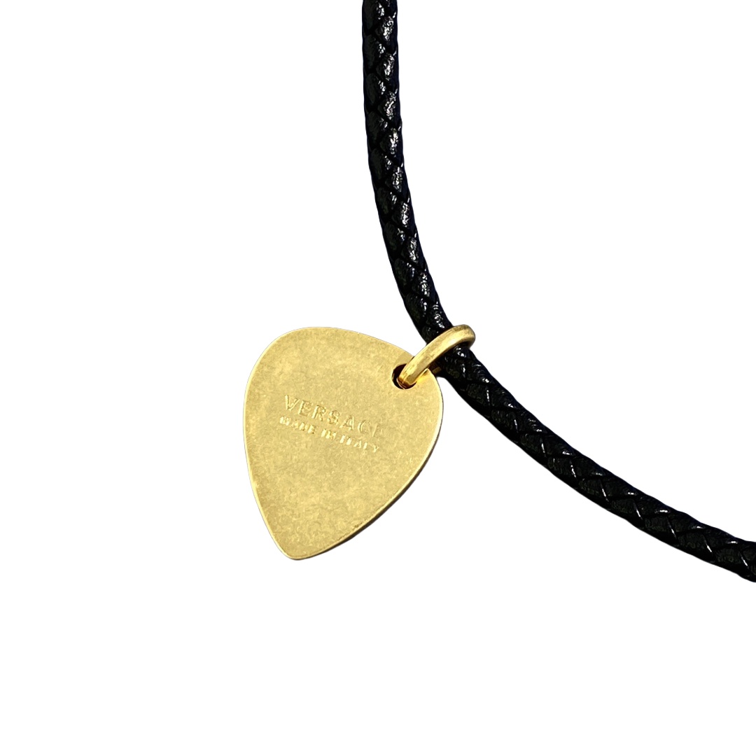 VSN049 Versace braided leather and heart charm choker necklace - ccjewelryacc