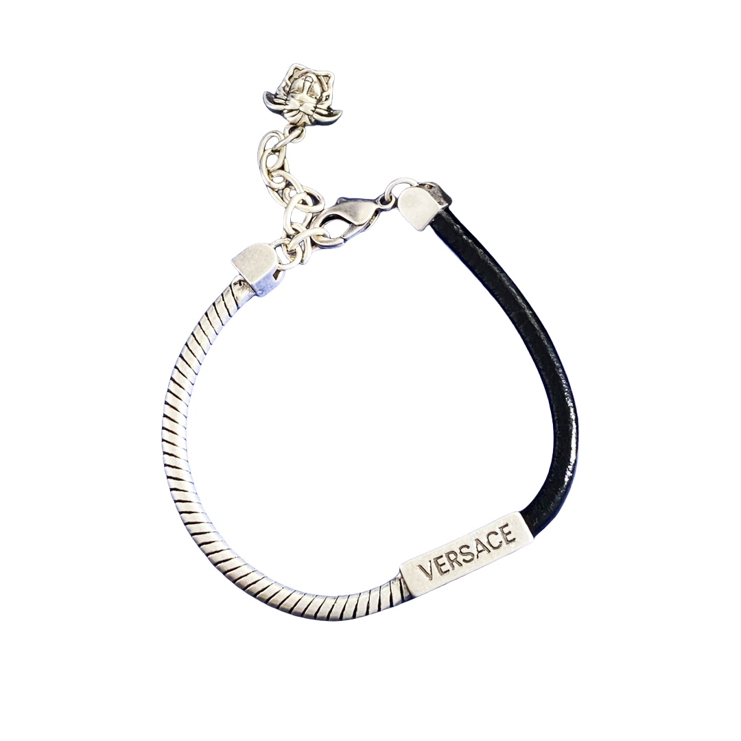 VSS029 Vintage silver Medusa braided leather bracelet - ccfashionjewelry