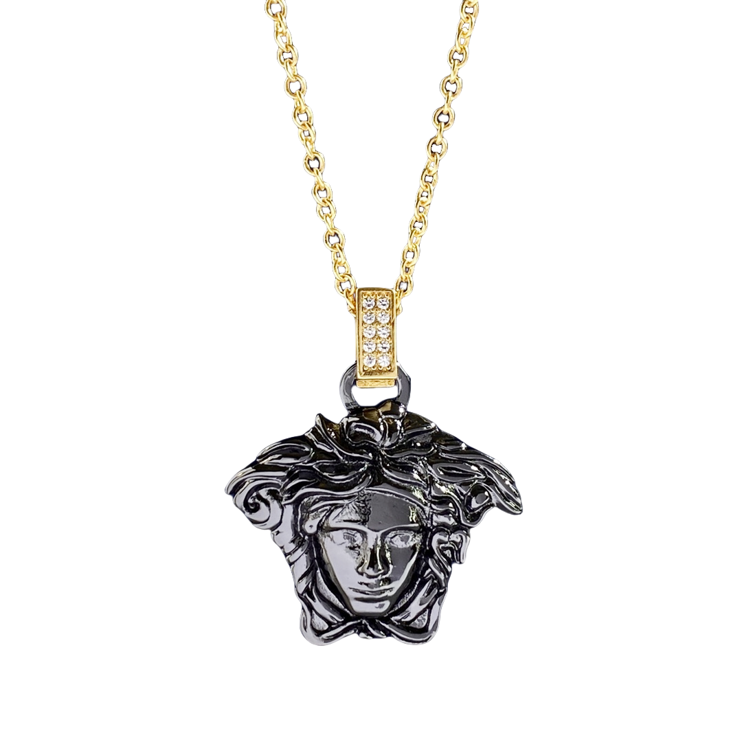 VSN042 Versace Black medusa pendant necklace - ccjewelryacc
