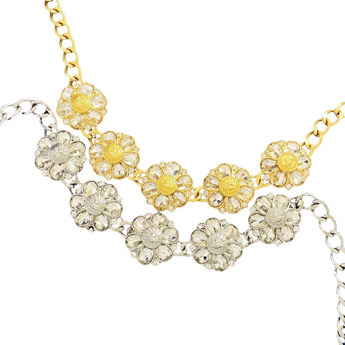 VSN052 Flower crystal diamond versace choker necklace and stud earring - ccjewelryacc