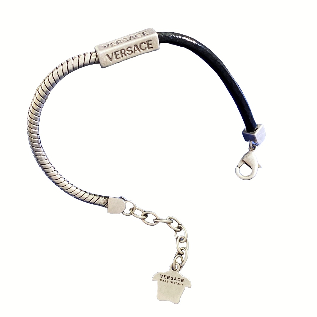 VSS029 Vintage silver Medusa braided leather bracelet - ccfashionjewelry