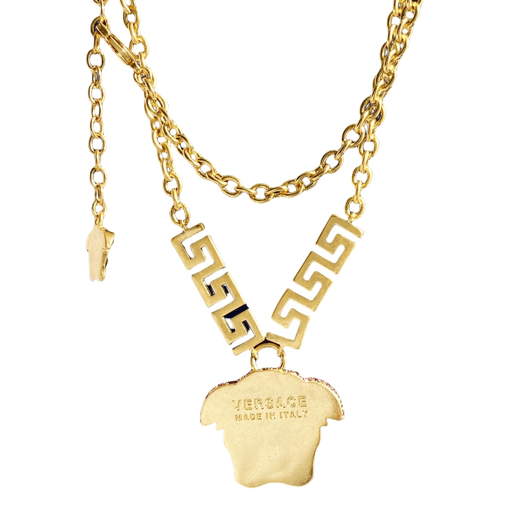 VSN013 Versace medusa pendant necklace in metal and pink crystal - ccjewelryacc