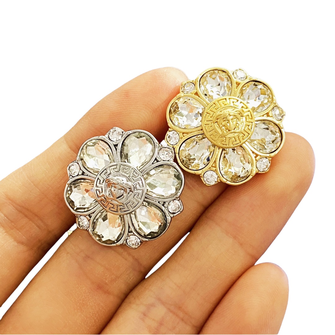 VSN052 Flower crystal diamond versace choker necklace and stud earring - ccjewelryacc