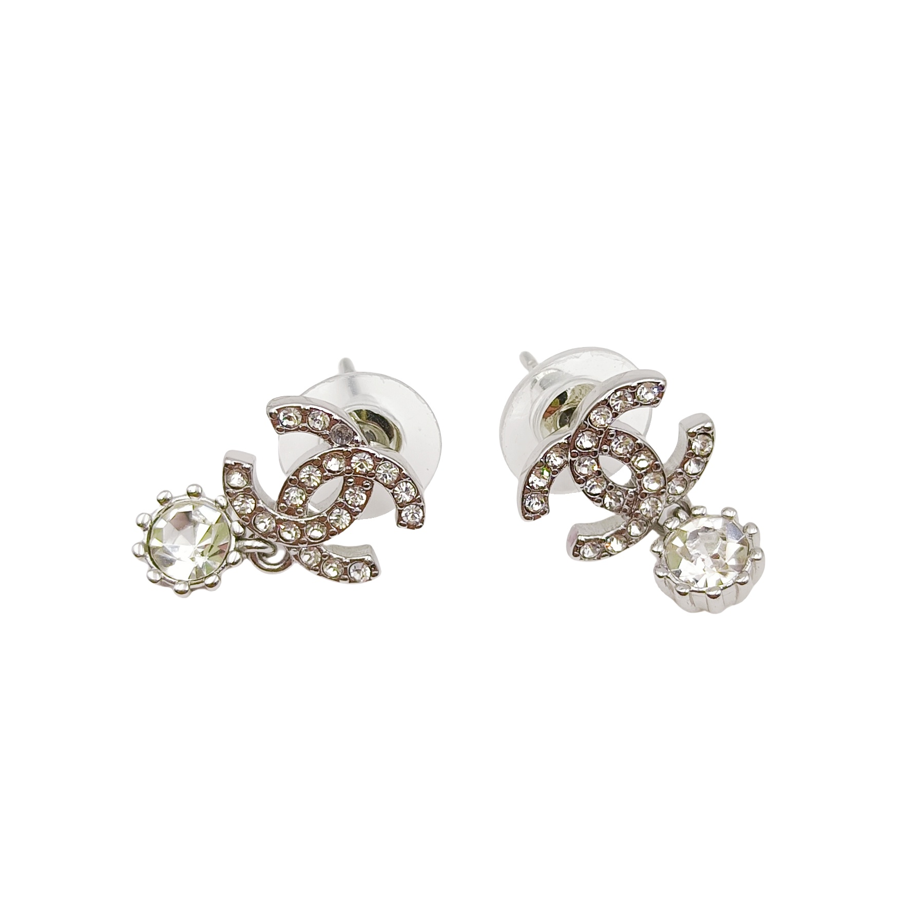 CCE607 Silver crystal CC logo drop earring - ccjewelryacc