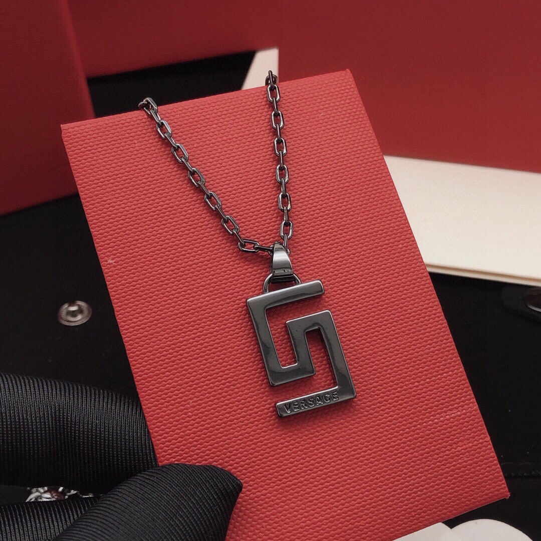 VSN005 Black Versace Grecaman Pendant necklace - ccjewelryacc