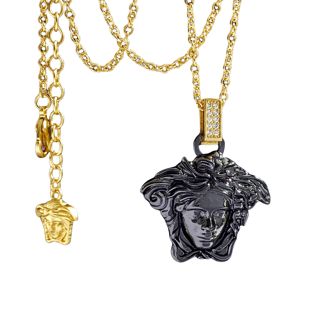 VSN042 Versace Black medusa pendant necklace - ccjewelryacc