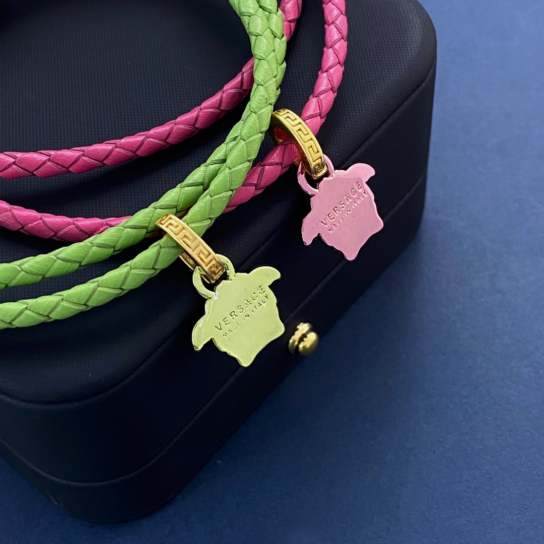 VSN024 versace medusa braided leather choker necklace - ccjewelryacc