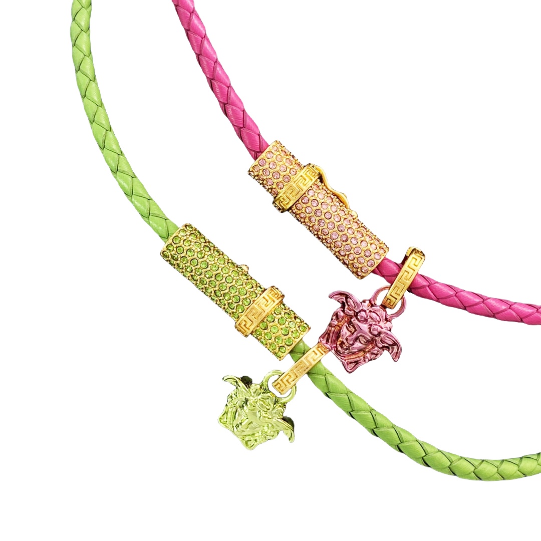 VSN024 versace medusa braided leather choker necklace - ccjewelryacc