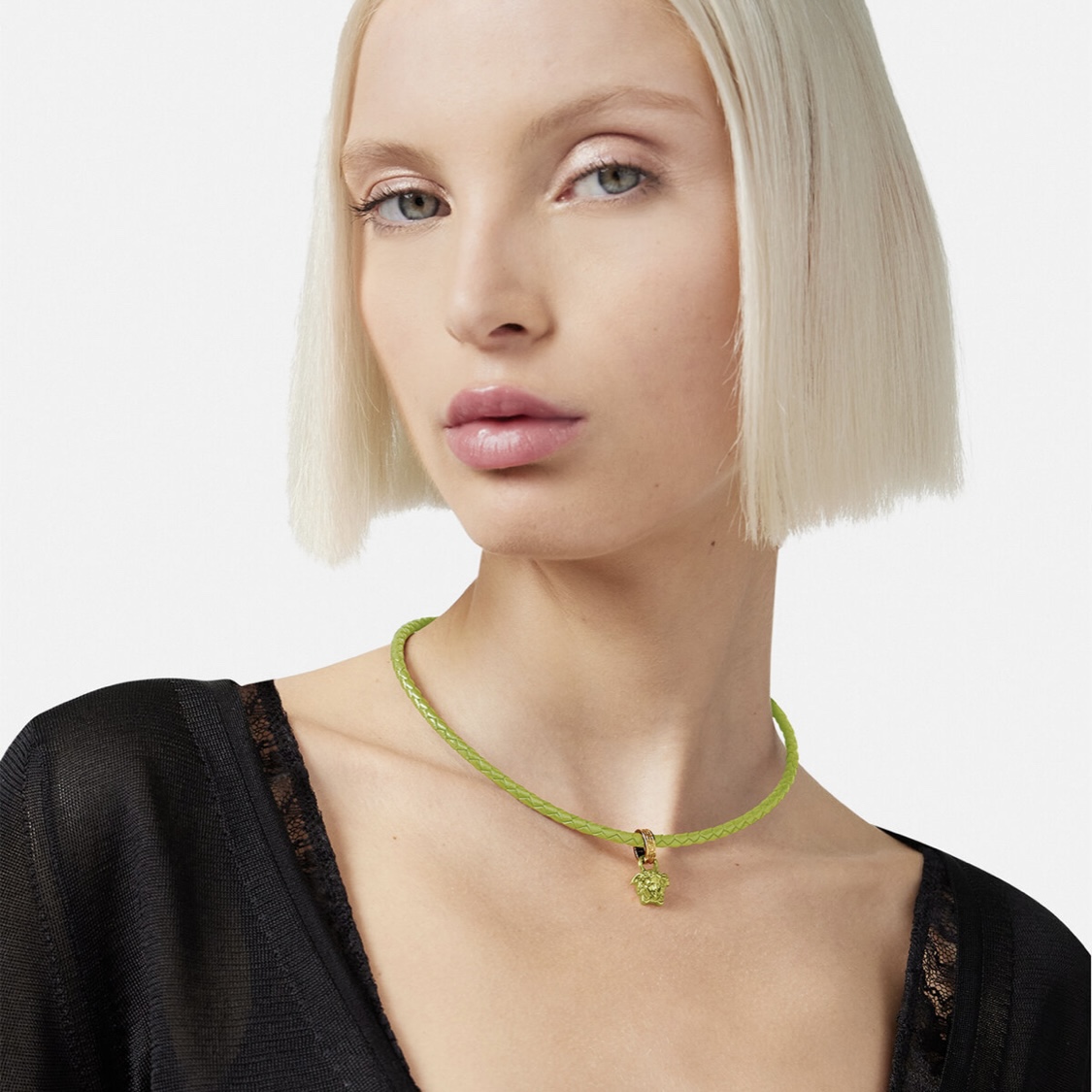 VSN024 versace medusa braided leather choker necklace - ccjewelryacc