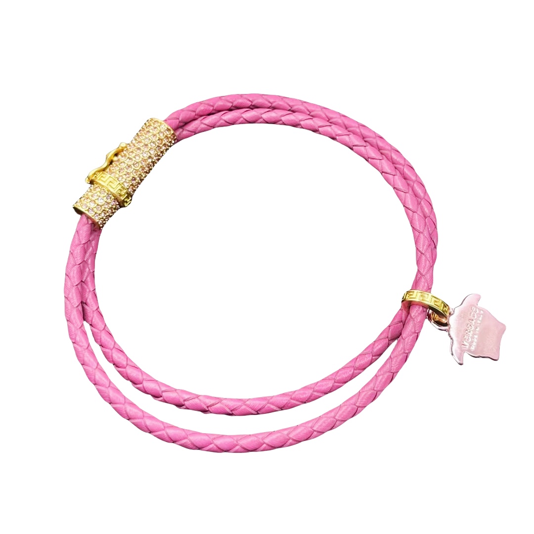 VSN024 versace medusa braided leather choker necklace - ccjewelryacc