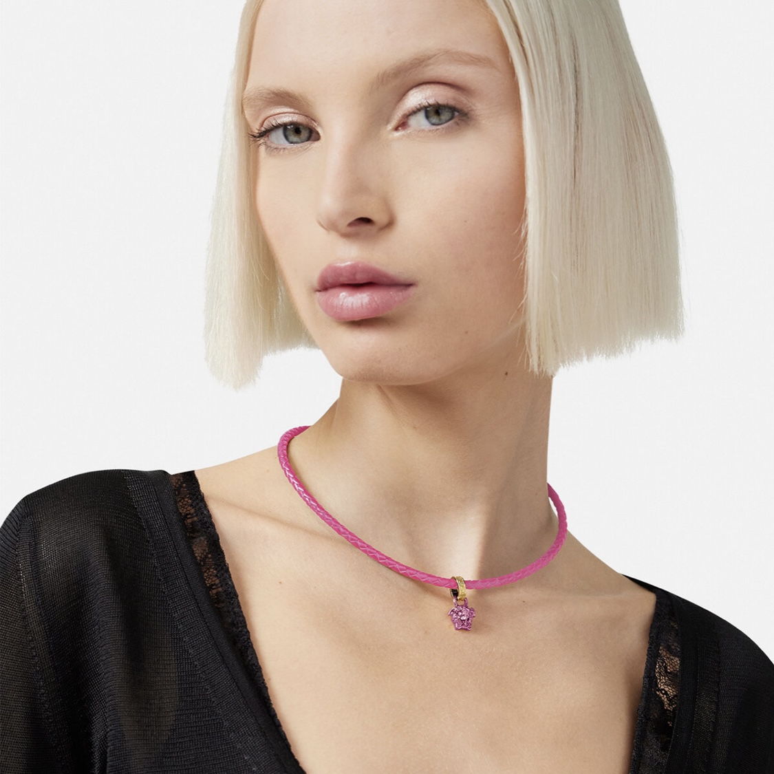 VSN024 versace medusa braided leather choker necklace - ccjewelryacc