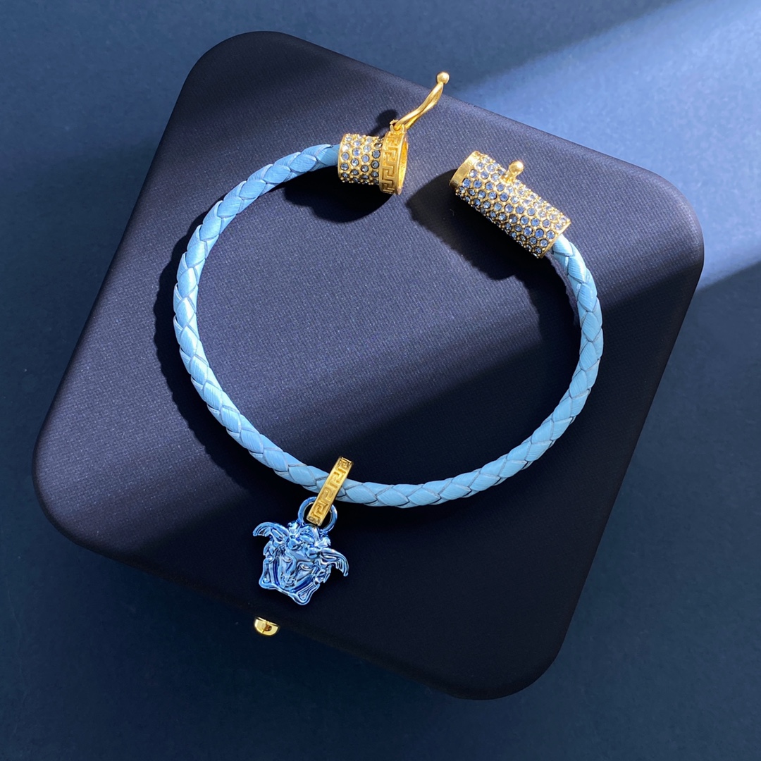 VSN024 versace medusa braided leather choker necklace - ccjewelryacc