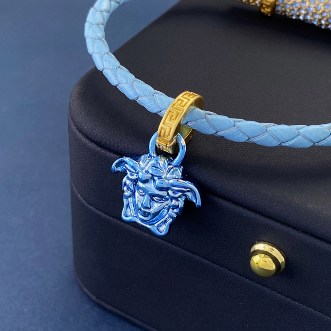 VSN024 versace medusa braided leather choker necklace - ccjewelryacc