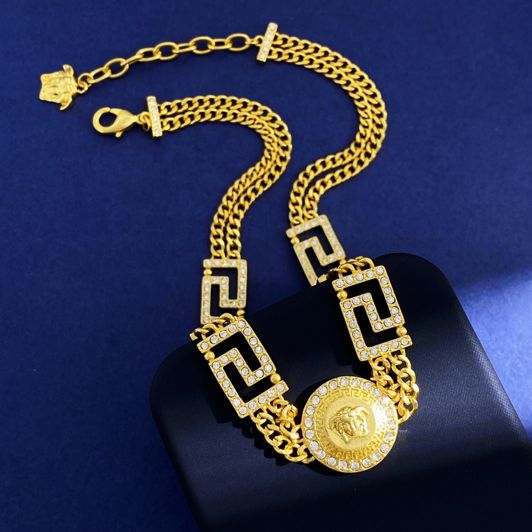 VSN071 Versace crystal greca choker necklace - ccjewelryacc