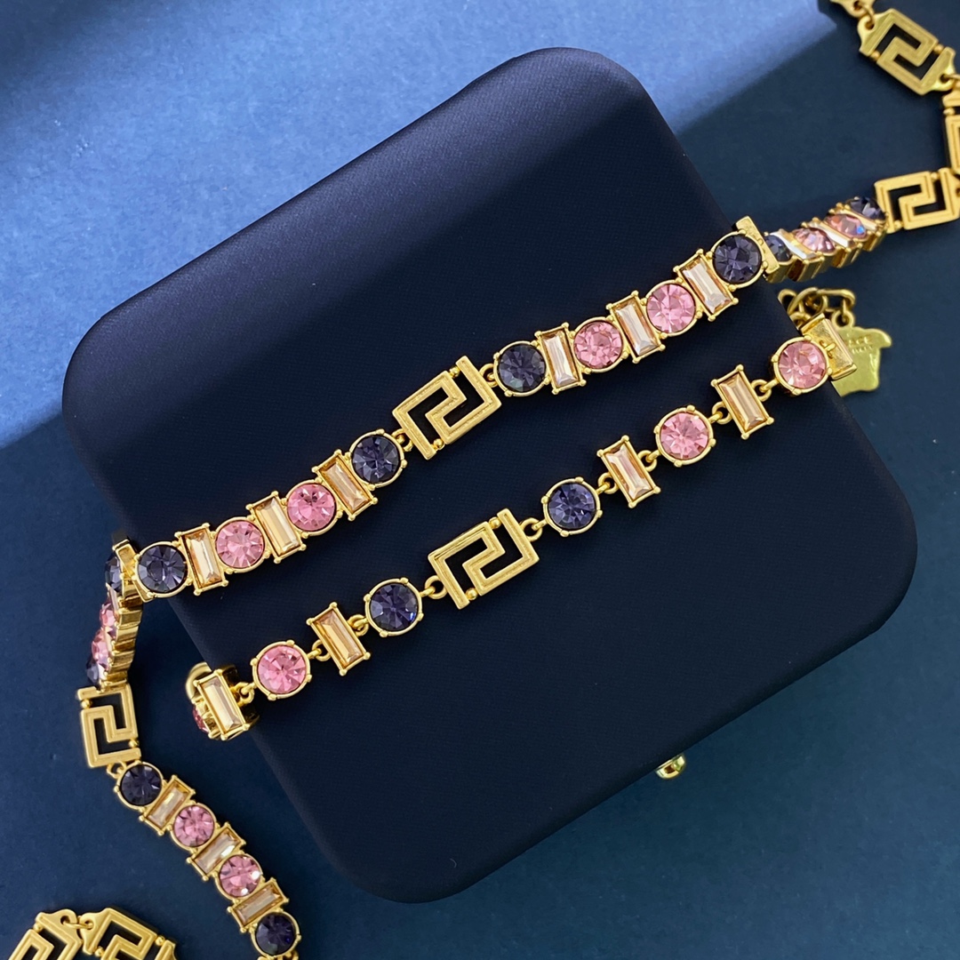 VSN065 Versace crystal greca choker necklace - ccjewelryacc