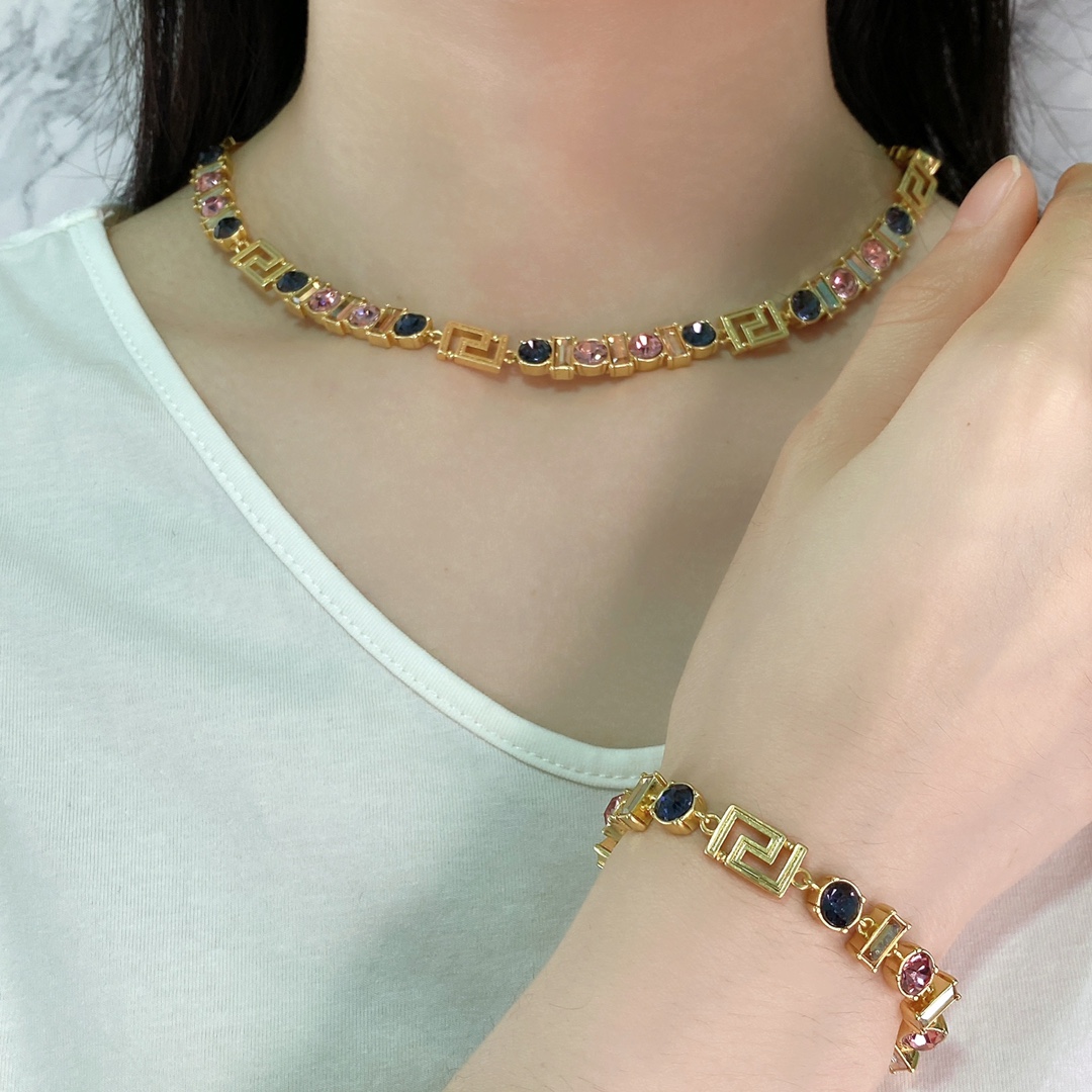VSN065 Versace crystal greca choker necklace - ccjewelryacc