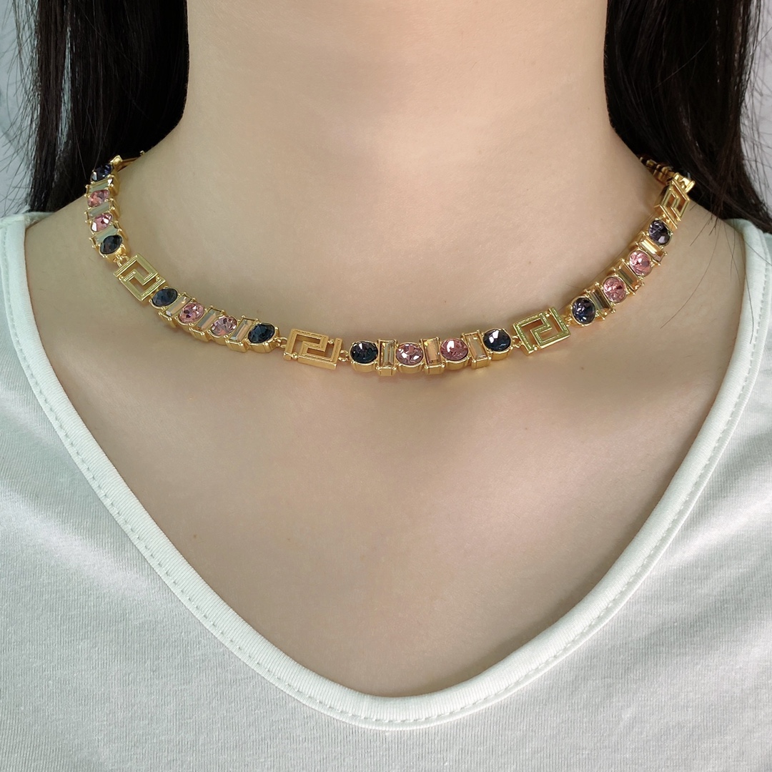 VSN065 Versace crystal greca choker necklace - ccjewelryacc