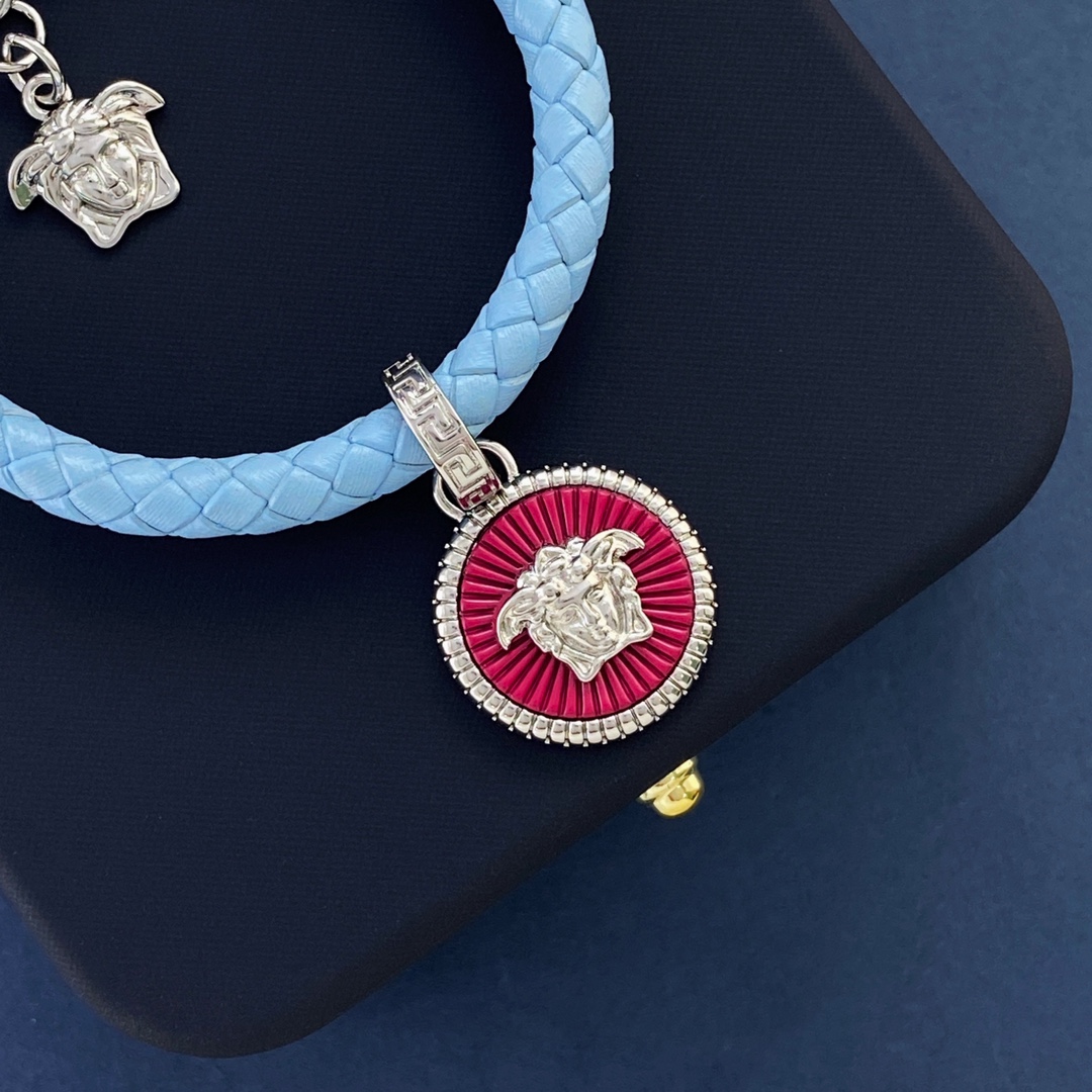 VSN069 versace medusa braided leather choker necklace - ccjewelryacc