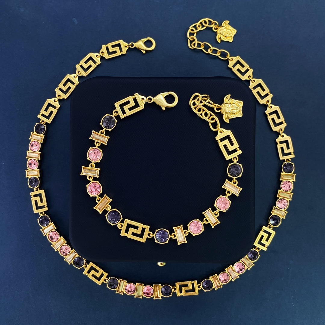 VSN065 Versace crystal greca choker necklace - ccjewelryacc