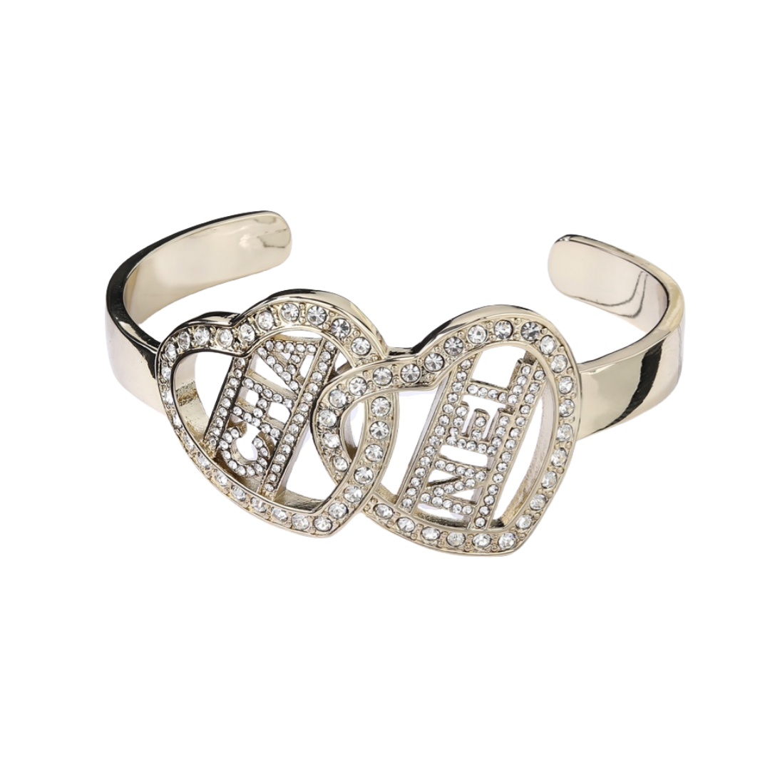 CCS018 Crystal Double heart CC bangle Bracelet - ccjewelryacc