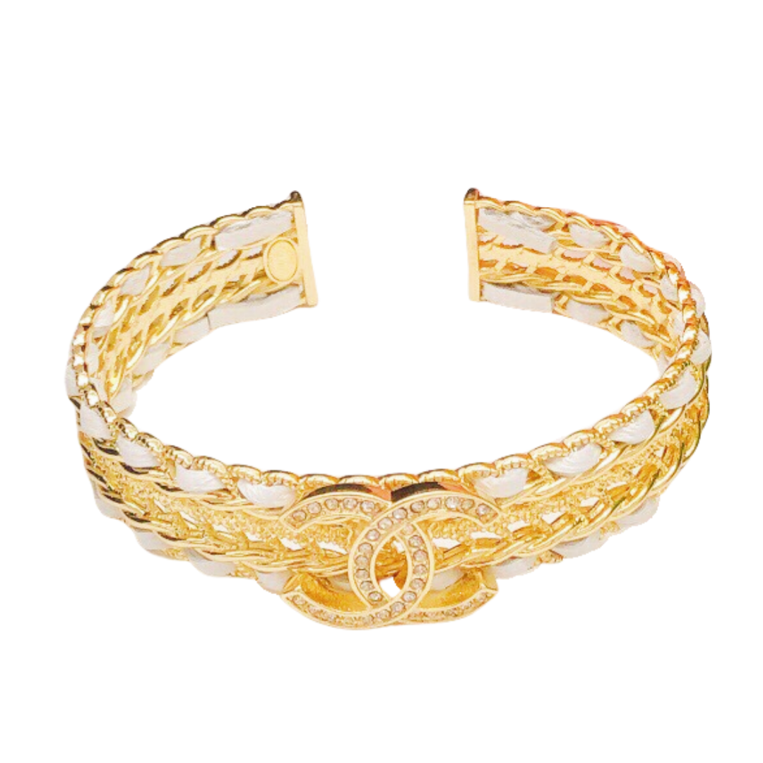 CCS031 Metal leather with CC logo bangle Bracelet - ccjewelryacc