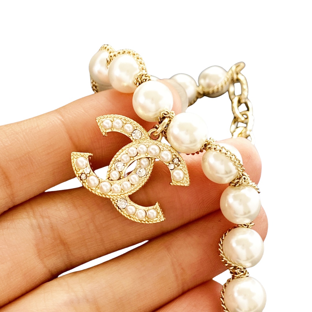 CCS162 Pearl charm CC LOGO bracelet - ccjewelryacc