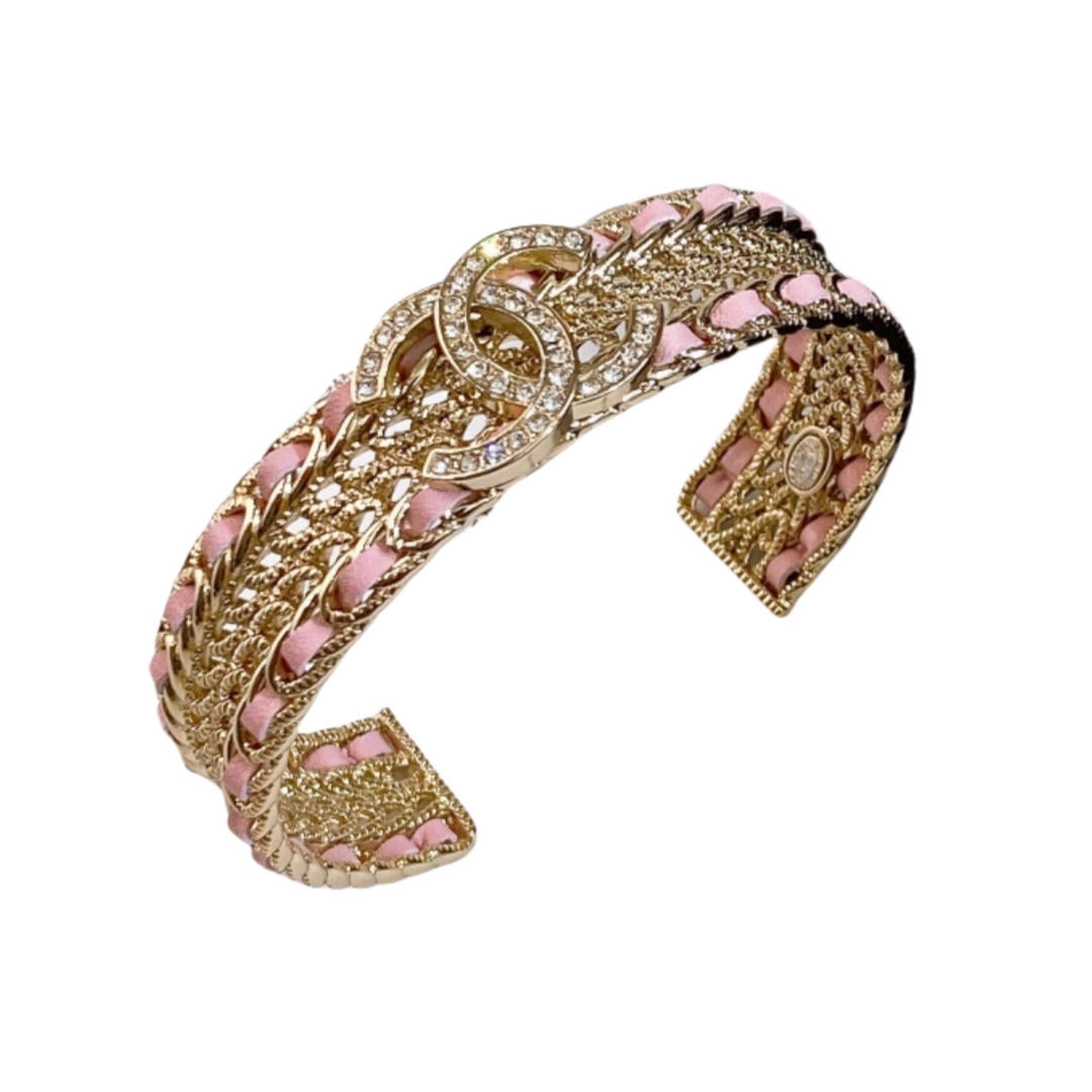 CCS031 Metal leather with CC logo bangle Bracelet - ccjewelryacc