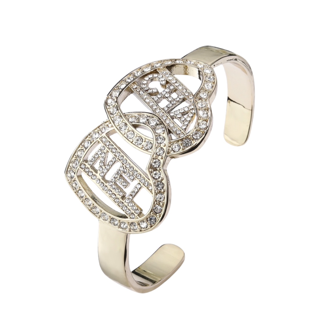CCS018 Crystal Double heart CC bangle Bracelet - ccjewelryacc
