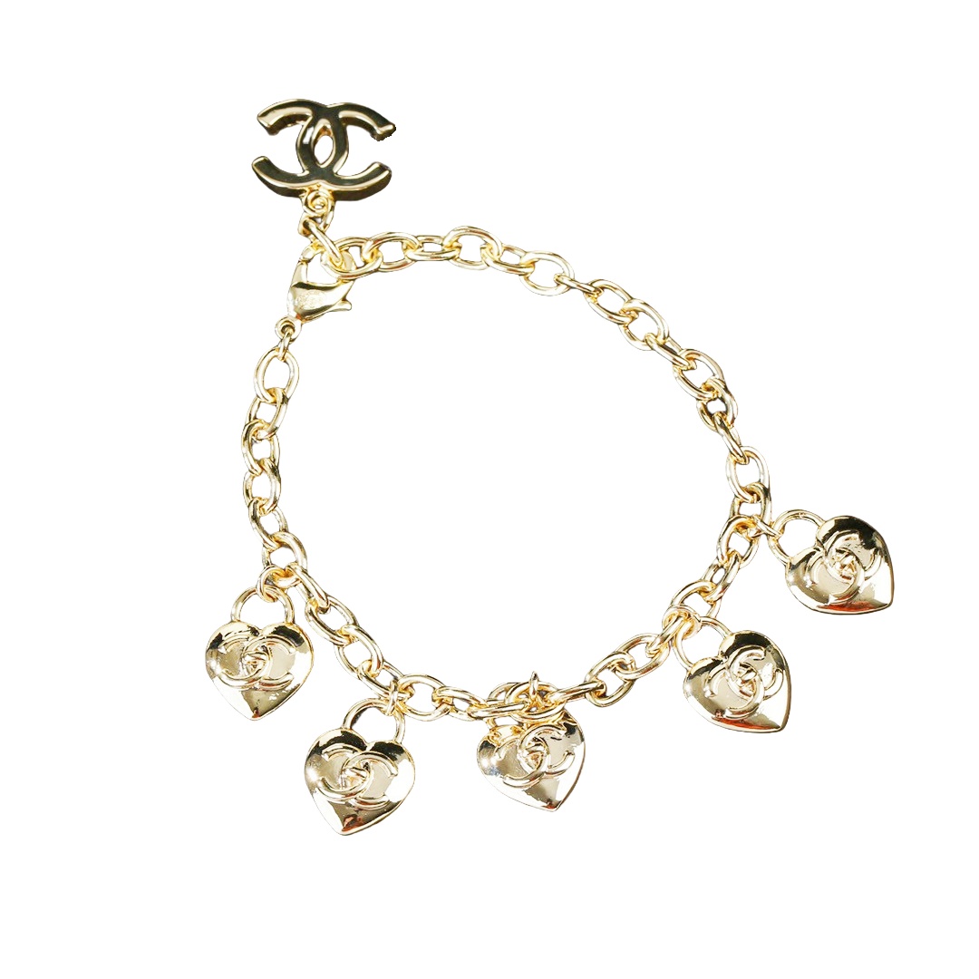 CCS163 Metal cc logo heart charm bracelet chain - ccjewelryacc