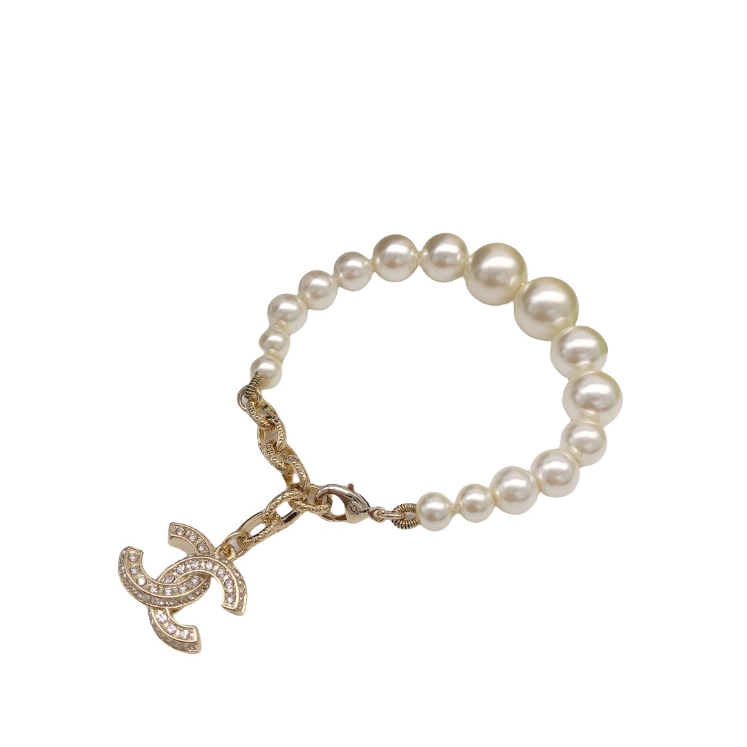 CCS161 Pearl charm CC LOGO bracelet - ccjewelryacc