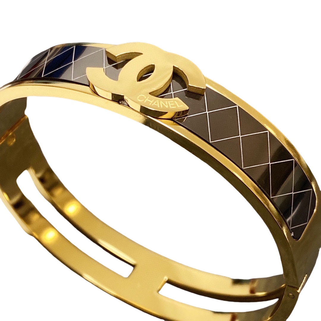 CCS139 Metal Black and gold bangle bracelet - ccjewelryacc
