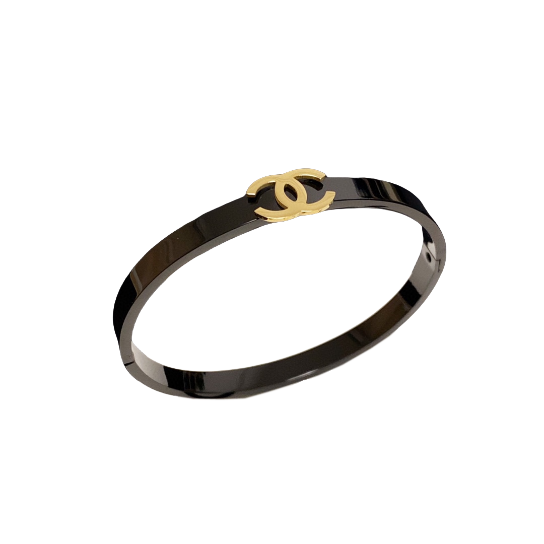 CCS140 Metal Black and gold cc logo bangle bracelet - ccfashionjewelry