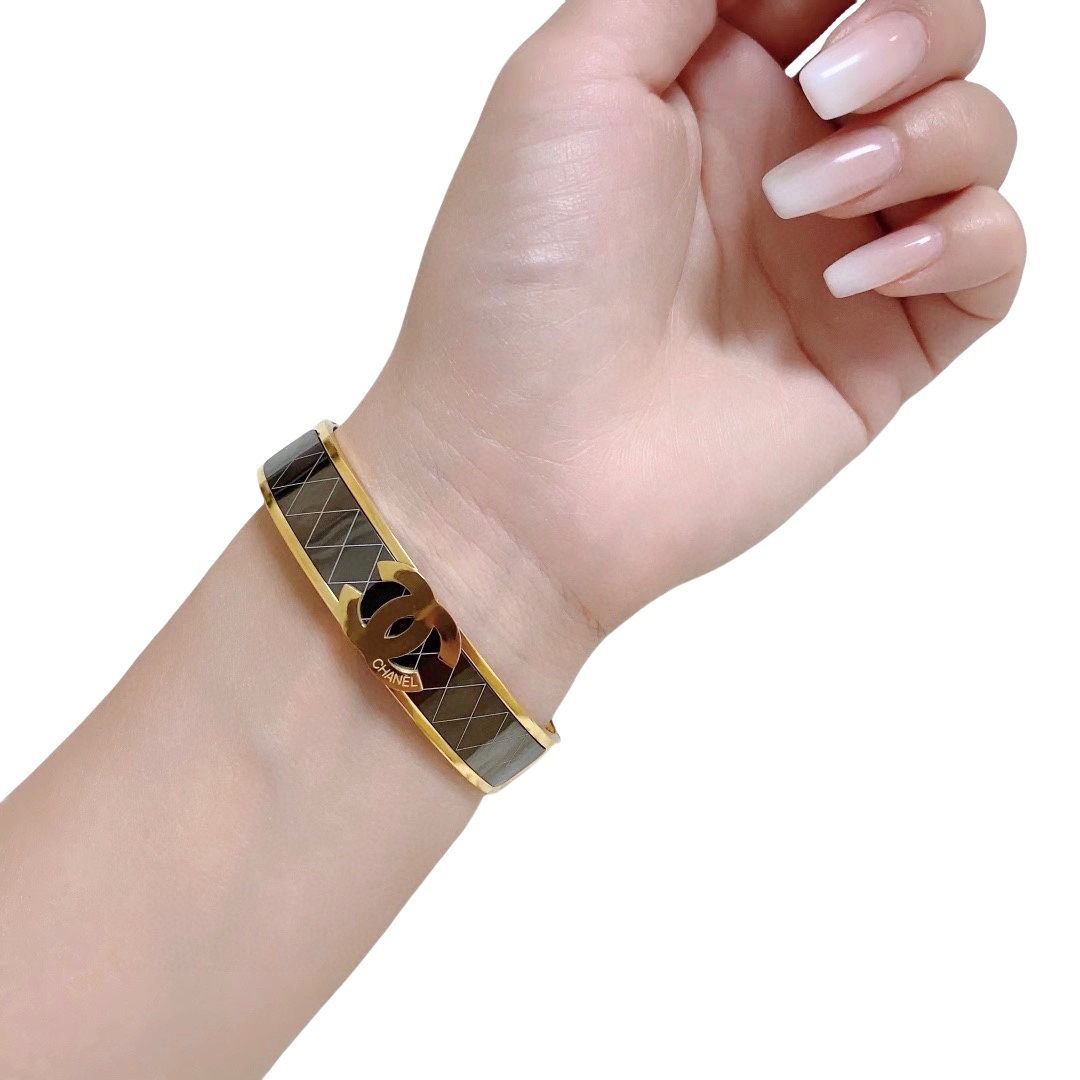 CCS139 Metal Black and gold bangle bracelet - ccjewelryacc