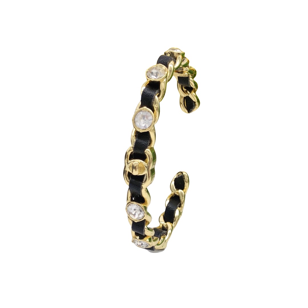 CCS045 Metal leather diamond CC logo Bangle Bracelet - ccjewelryacc