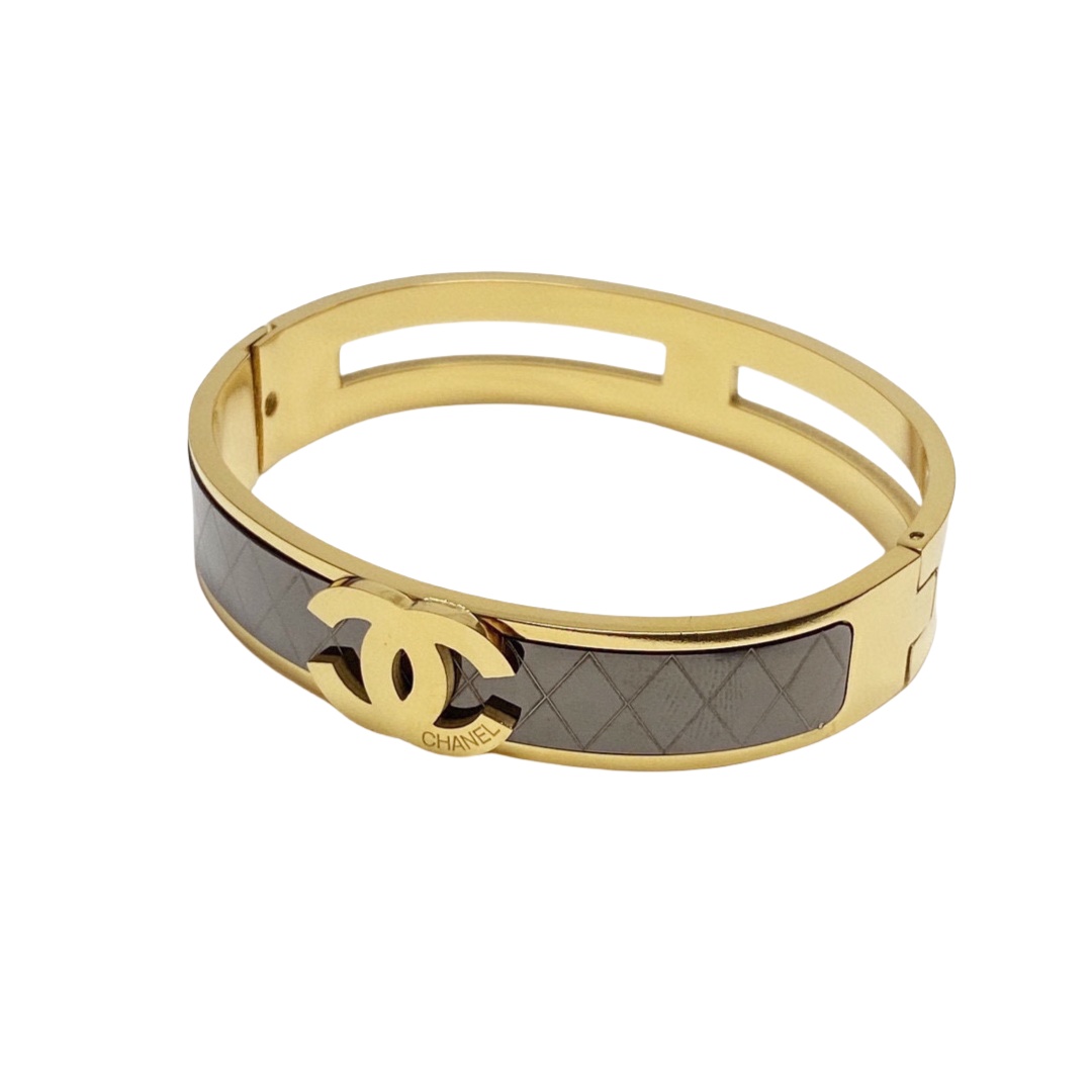 CCS139 Metal Black and gold bangle bracelet - ccjewelryacc