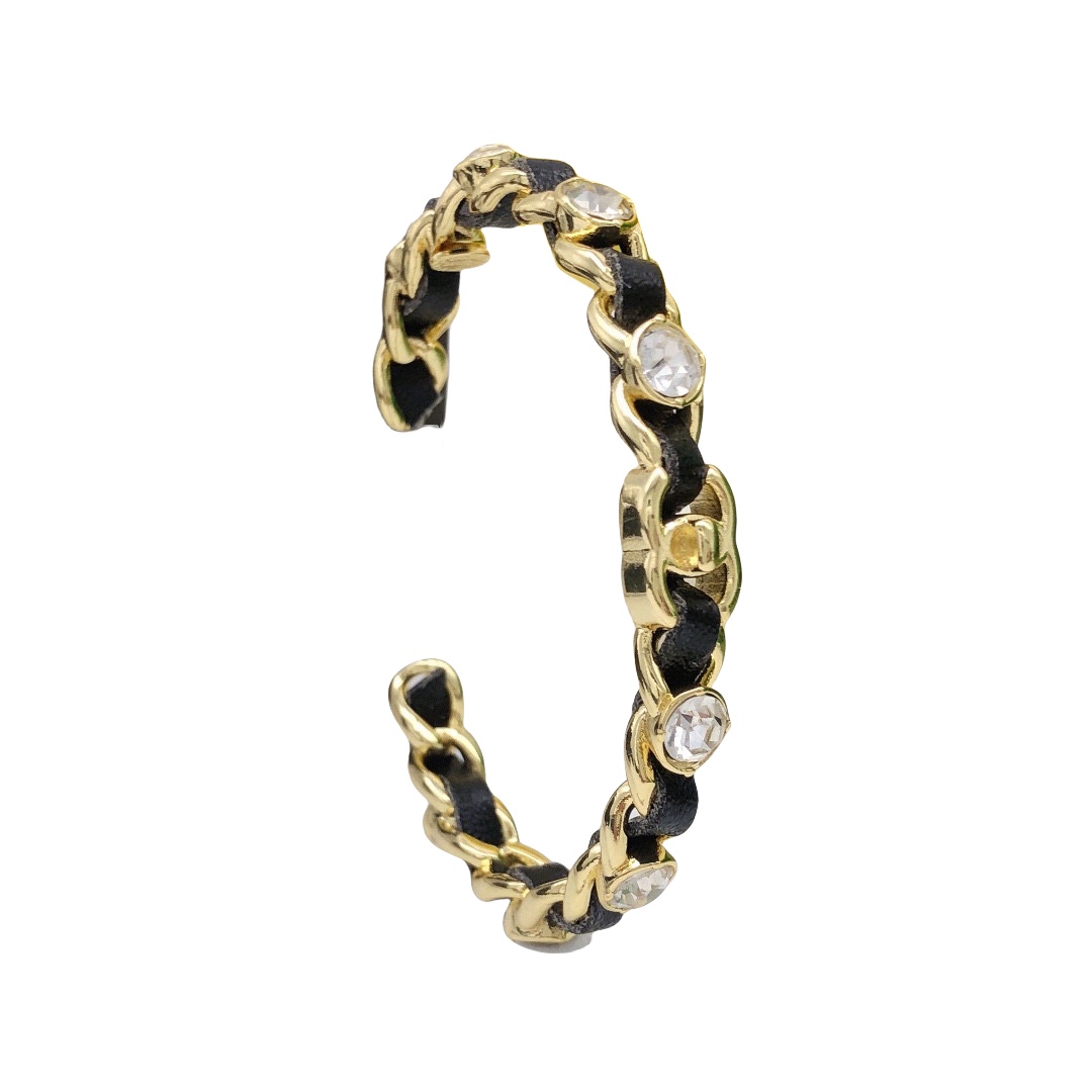 CCS045 Metal leather diamond CC logo Bangle Bracelet - ccfashionjewelry