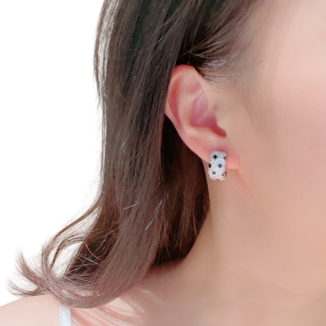 CTE030 Full diamond C-Shape panther earrings - ccjewelryacc