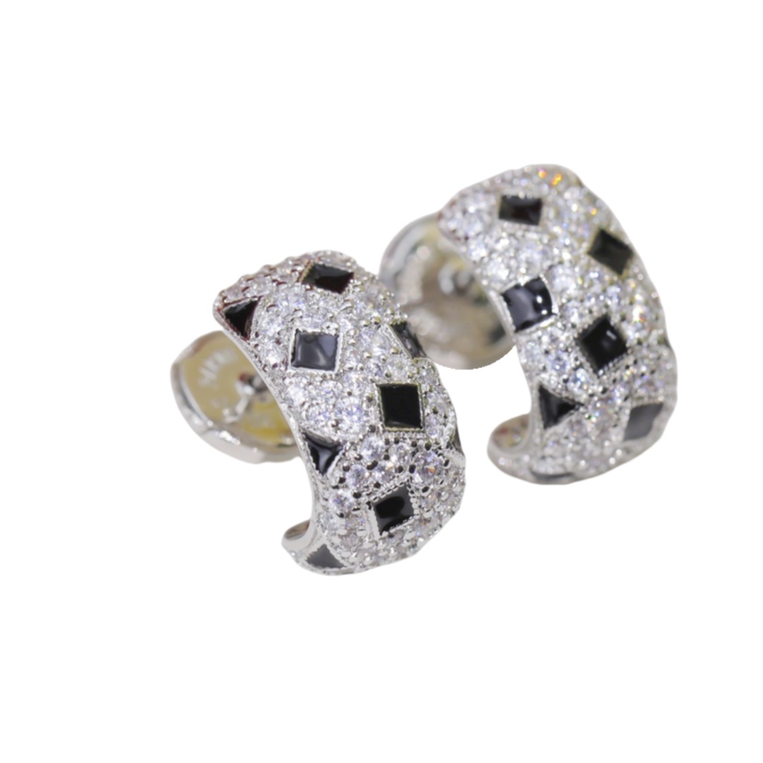 CTE030 Full diamond C-Shape panther earrings - ccjewelryacc