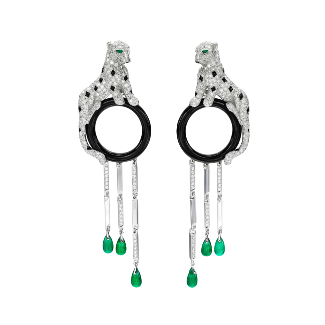 CTEV002 18k White Gold full diamond Panther tassels earrings - ccfashionjewelry