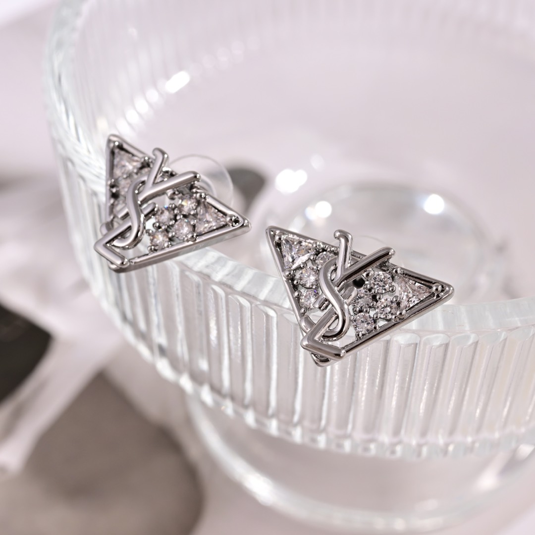 YYE093 ysl triangle crystal earrings - ccjewelryacc