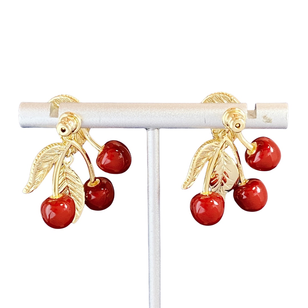 YYE089 ysl cherry leaf earrings - ccjewelryacc