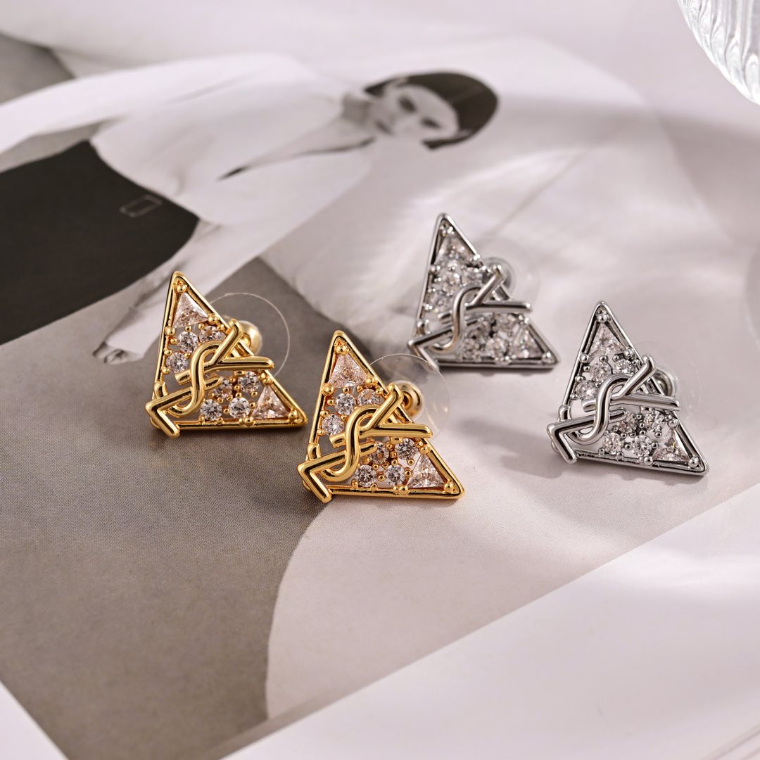 YYE093 ysl triangle crystal earrings - ccjewelryacc