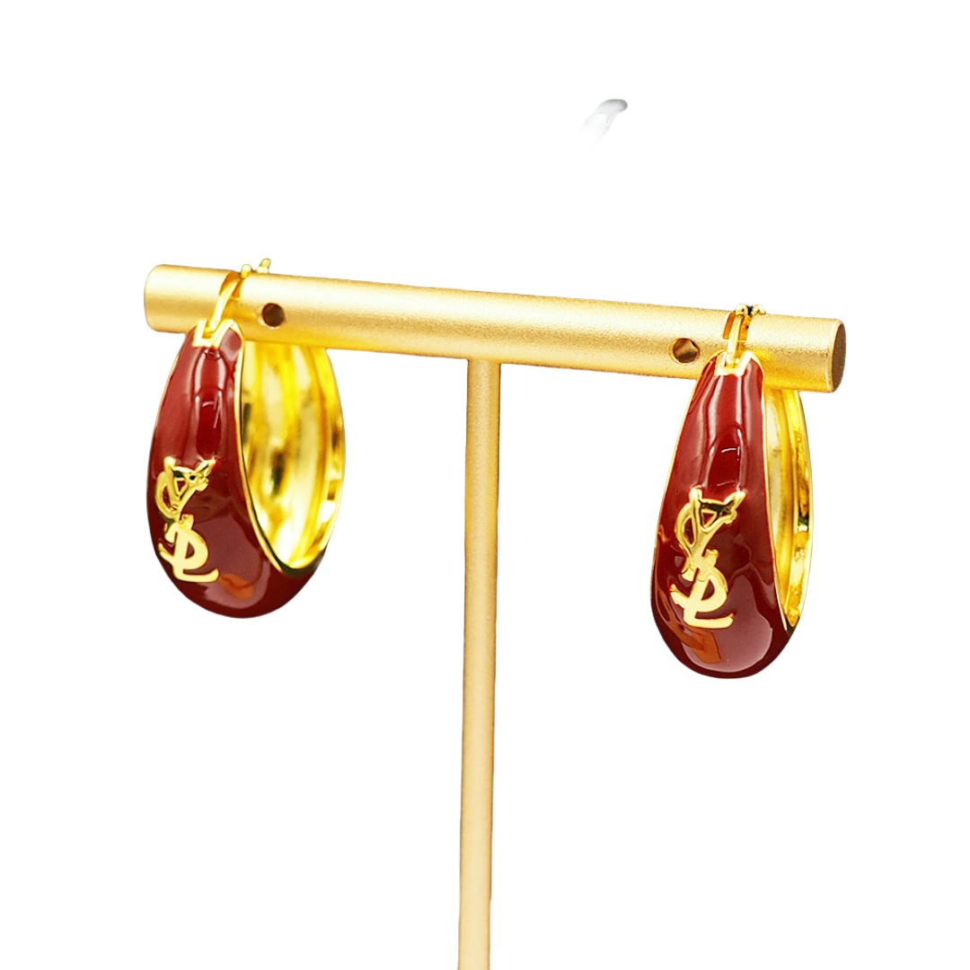 YYE079 ysl enamel hoop earrings - ccjewelryacc