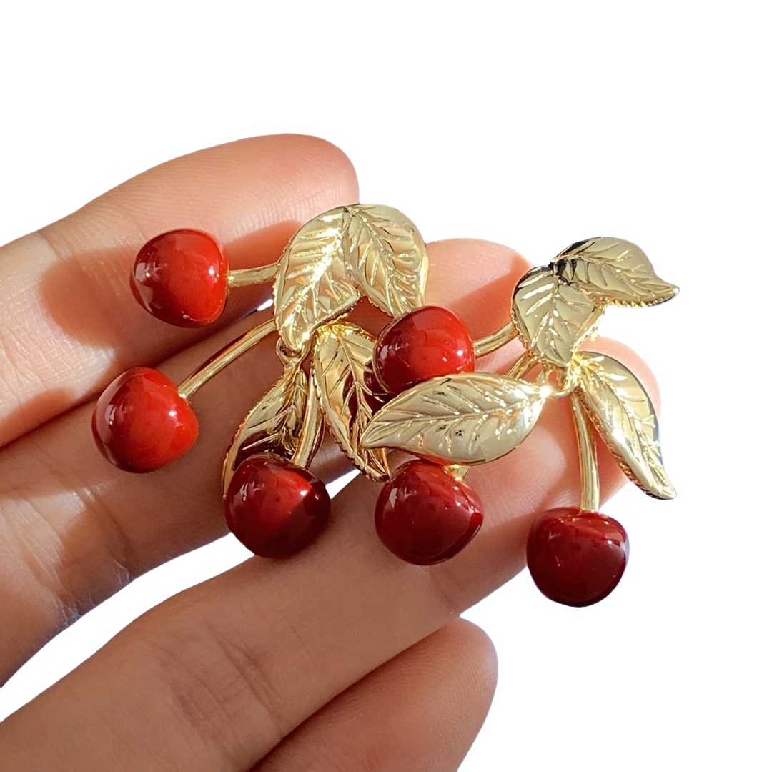 YYE089 ysl cherry leaf earrings - ccjewelryacc