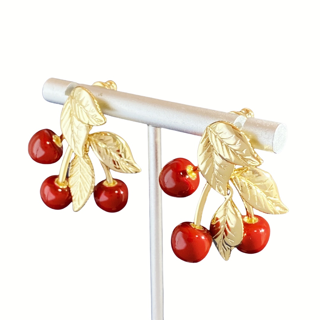YYE089 ysl cherry leaf earrings - ccjewelryacc