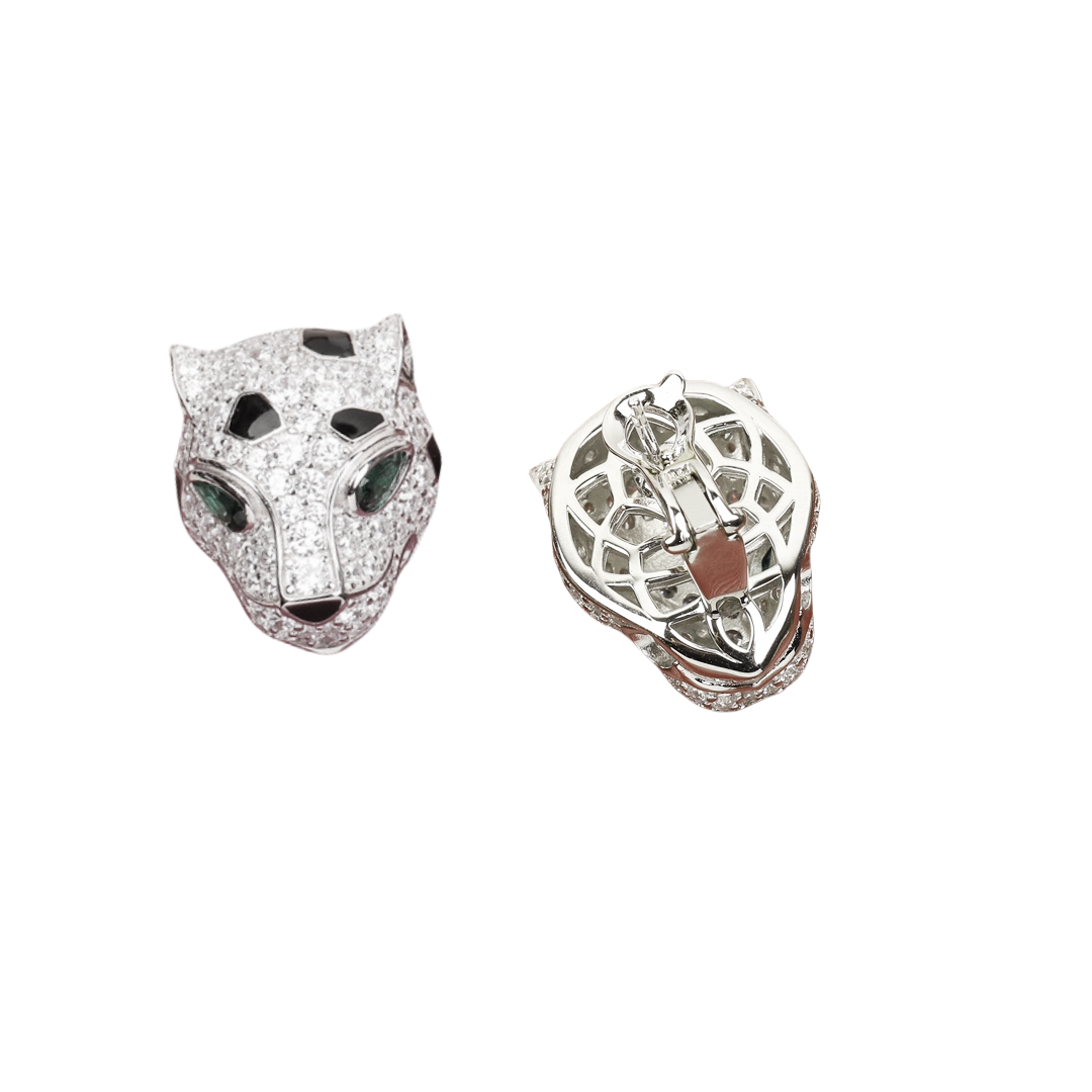 CTES002 S925 Sterling silver Panthère de Cartier earrings clip, paved 18K White Gold - ccjewelryacc