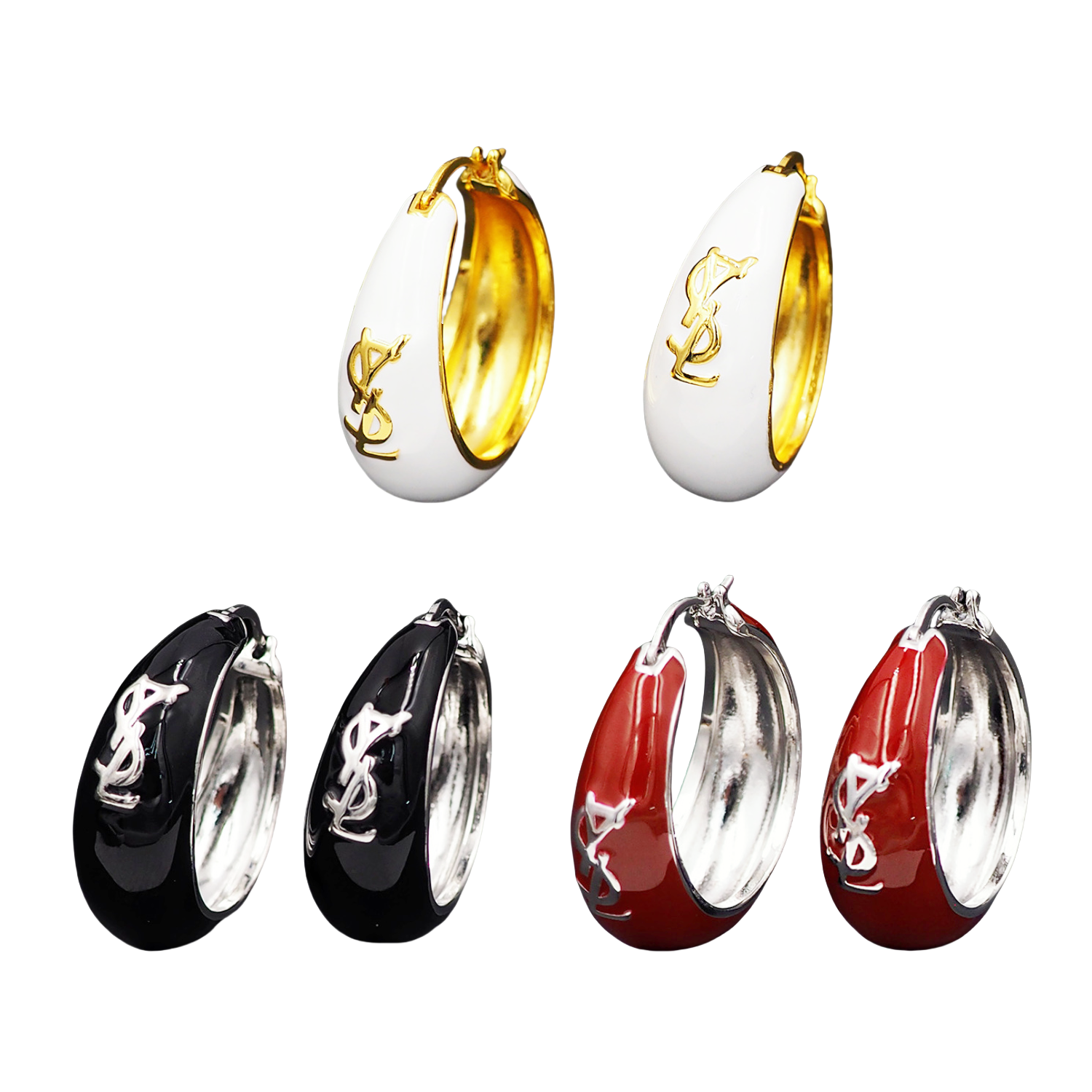 YYE079 ysl enamel hoop earrings - ccjewelryacc