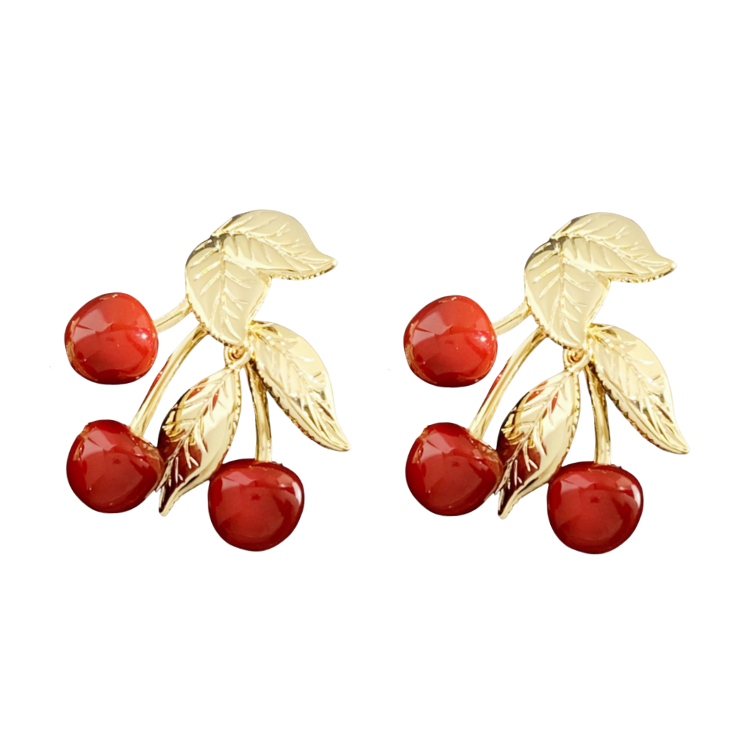 YYE089 ysl cherry leaf earrings - ccjewelryacc