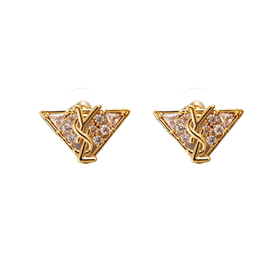YYE093 ysl triangle crystal earrings - ccjewelryacc