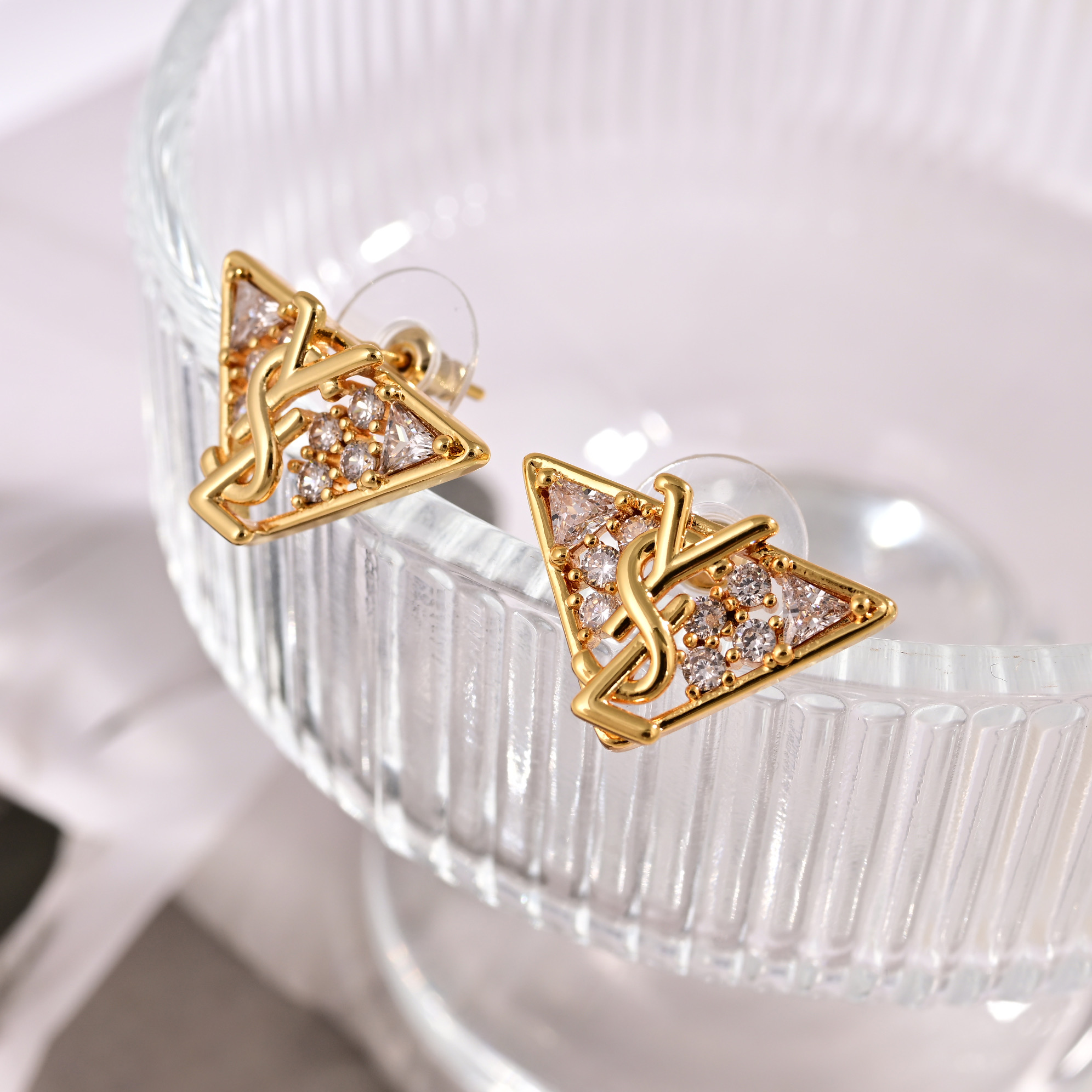 YYE093 ysl triangle crystal earrings - ccjewelryacc